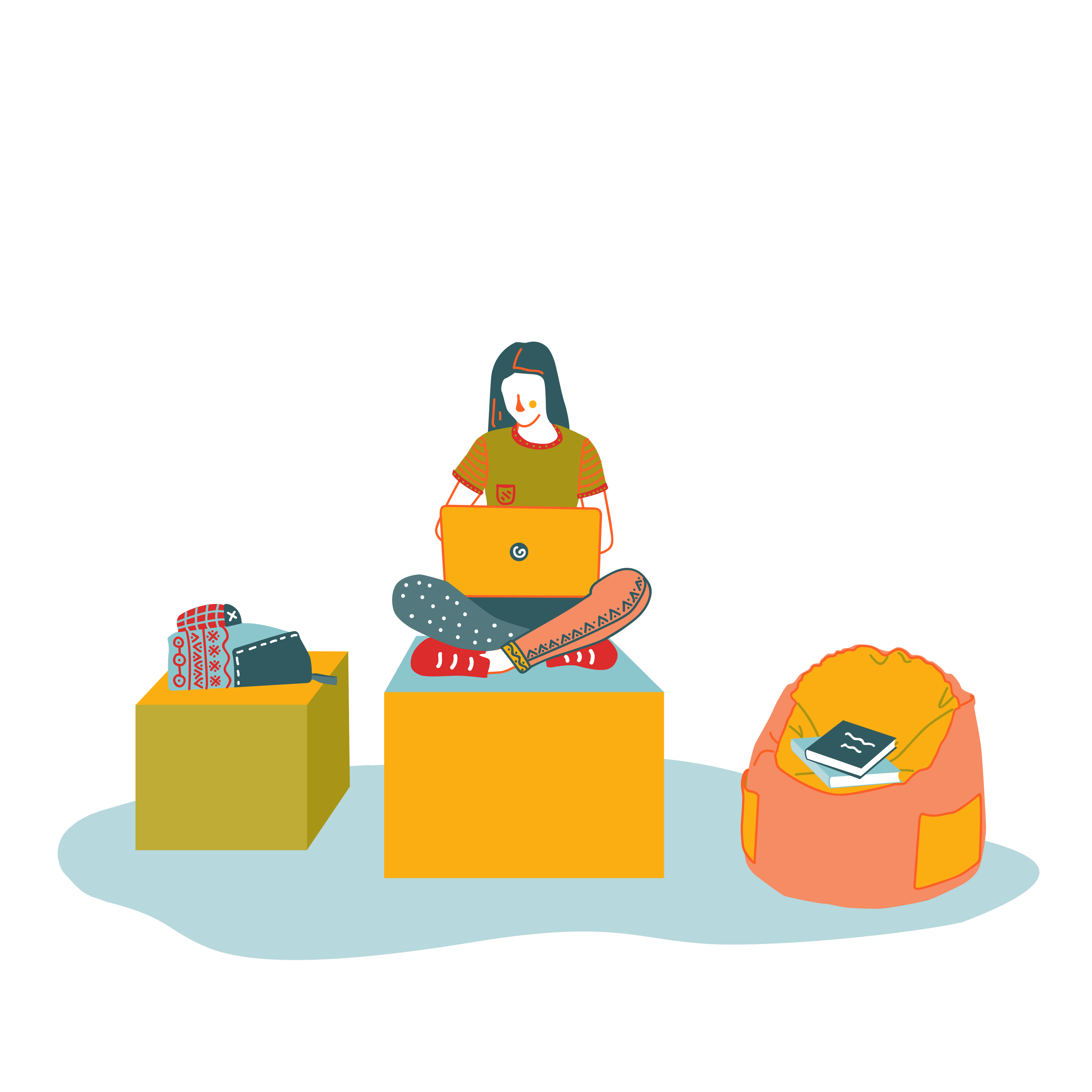 Grafik eines Mädchens an einem Laptop