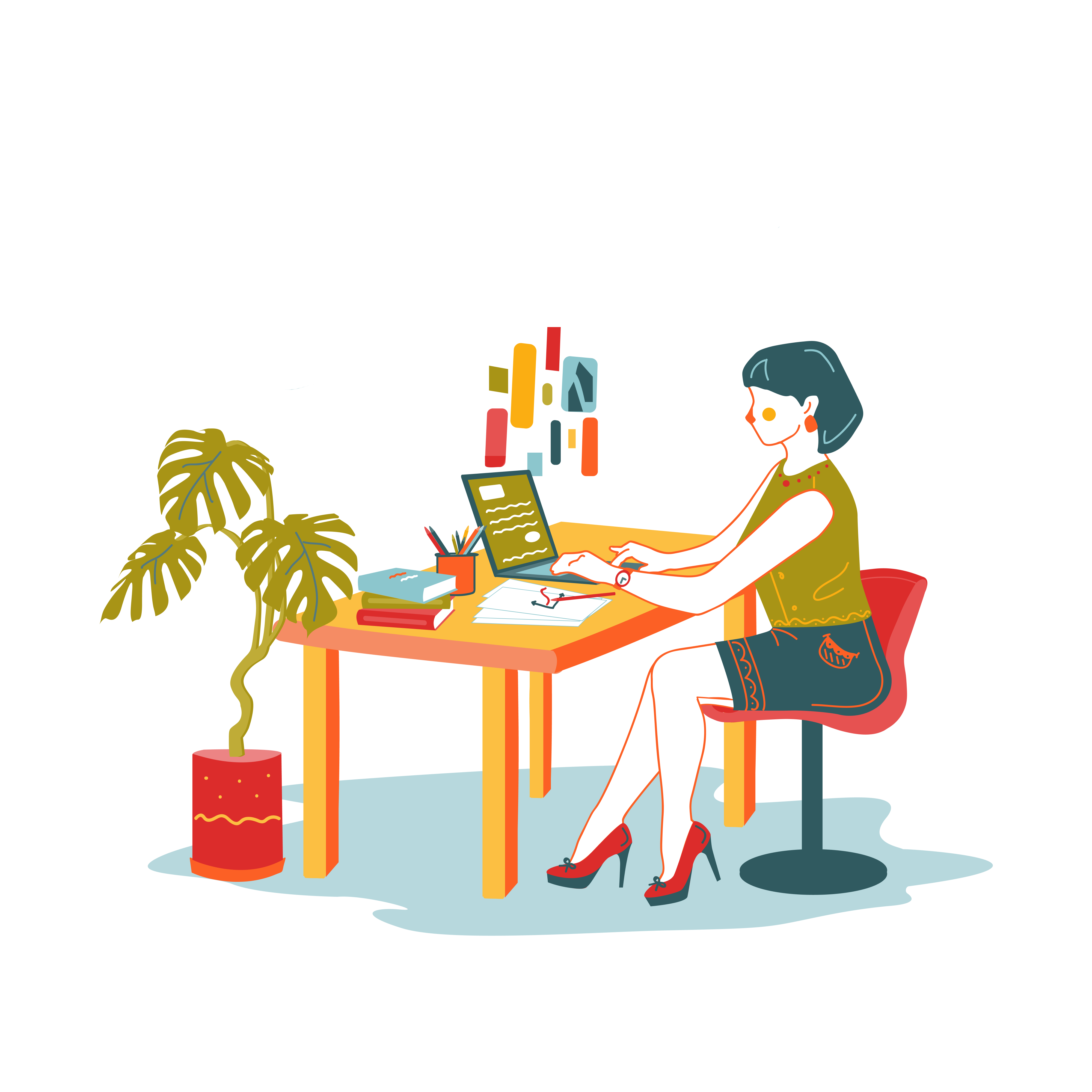 Grafik einer Frau am PC im Homeoffice