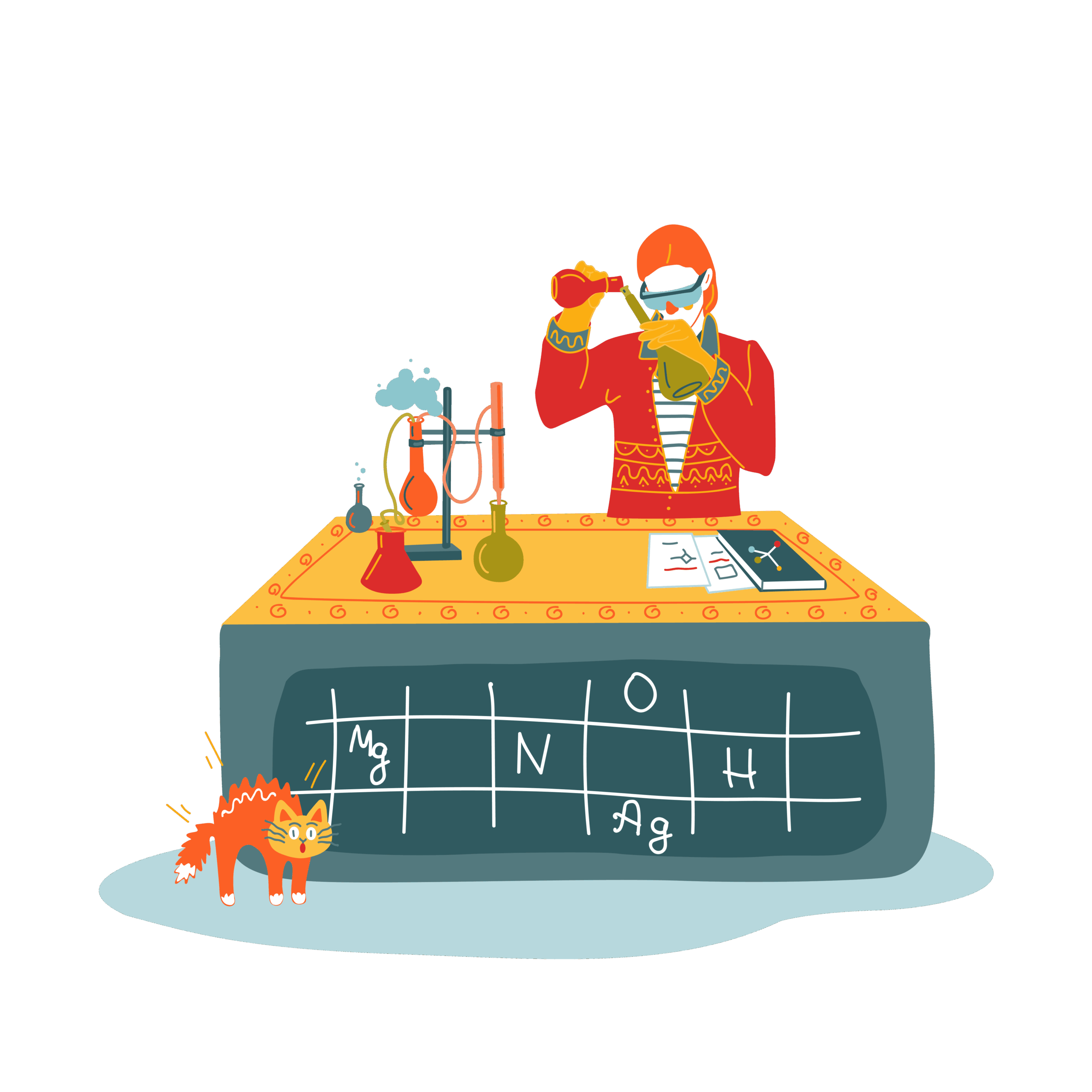 Grafik einer jungen Frau im Chemielabor